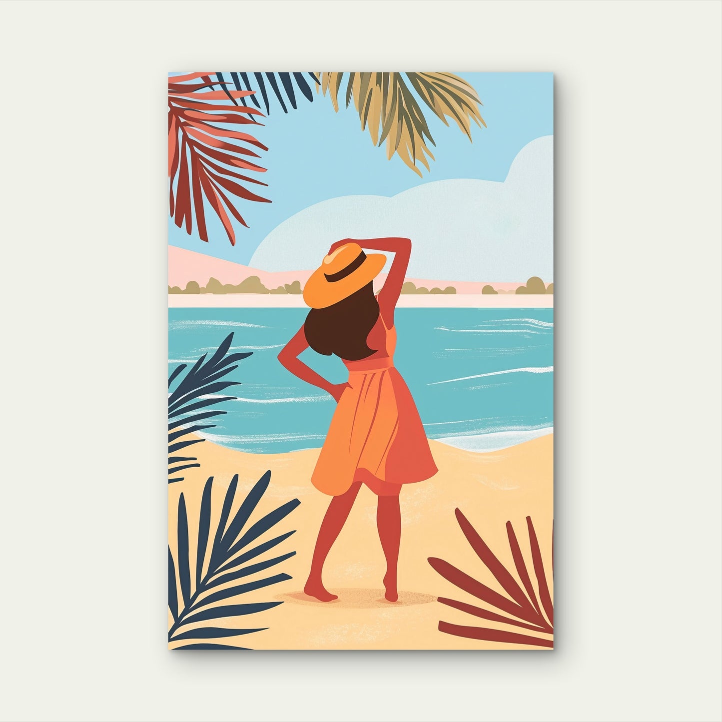 Woman on a Tropical Beach Vacation 40x60cm Metal Print Ready to Hang