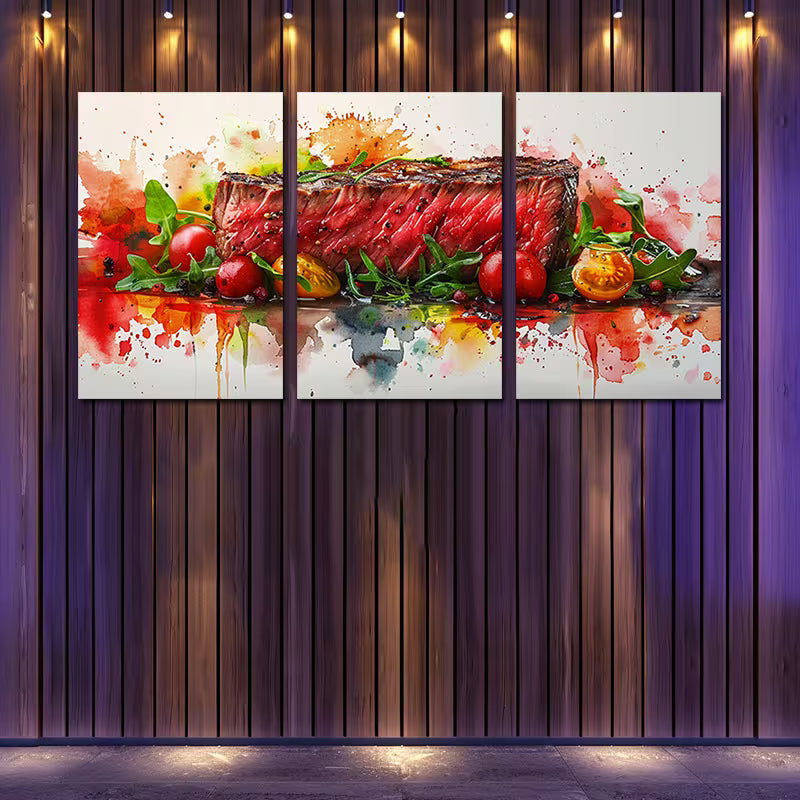 3pcs Delicious Steak Painting Design Wall Art Set Canvas Framed 60x90cm - High Quality Print 100% Australian Made Wall Canvas Ready to Hang - Bella Home Decor
