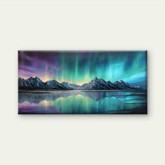 Aurora & Lake Reflections Wall Art Canvas Office Home Room Framed 120x60cm