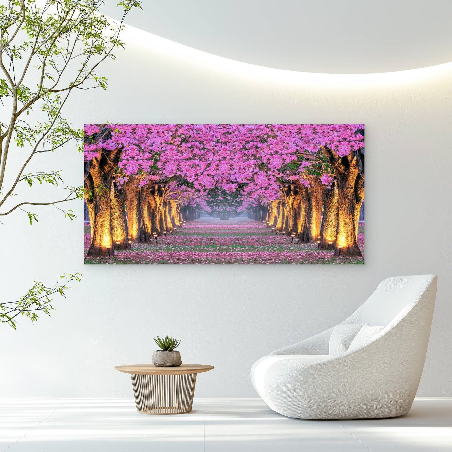 Pink Blossom Tree Road Wall Art Canvas Office Home Room Framed 120x60cm