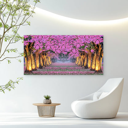 Pink Blossom Tree Road Wall Art Canvas Office Home Room Framed 120x60cm