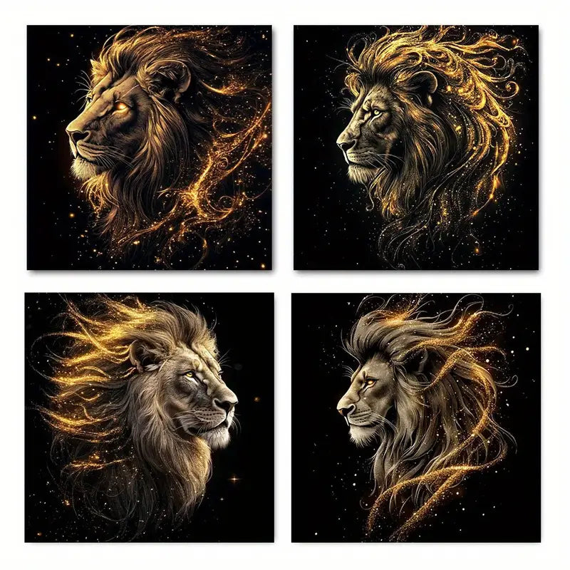 4pcs Golden Lion Wall Art Prints  Wall Art Canvas Framed