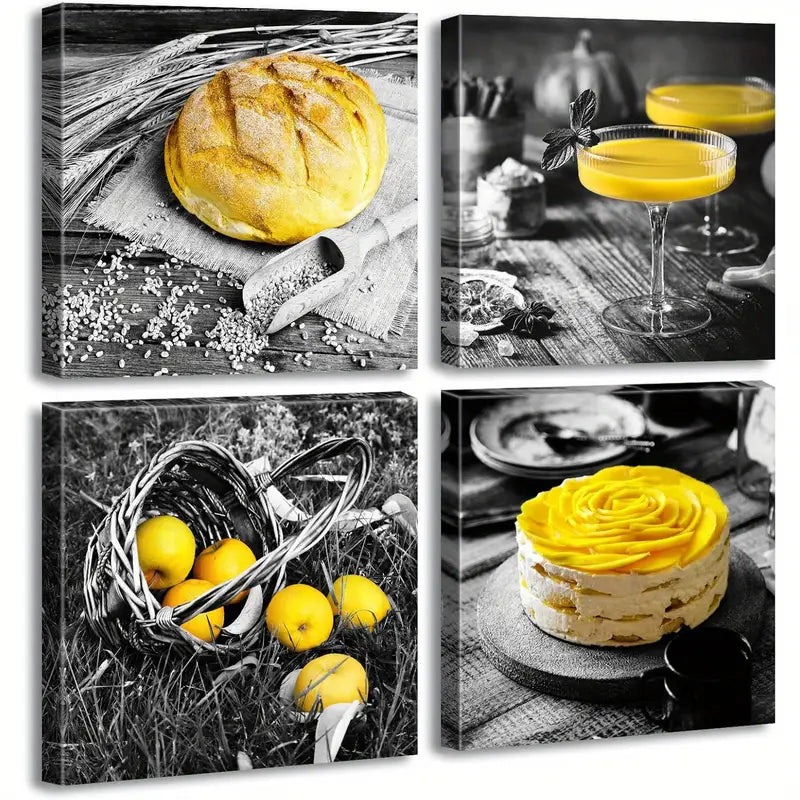 4pcs Bread Cake Fruit Picture Wall Art Canvas Framed