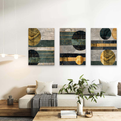3pcs Modern Teal Green Gold Art Painting  Wall Art Set Canvas Framed 60x90cm - High Quality Print 100% Australian Made Wall Canvas Ready to Hang