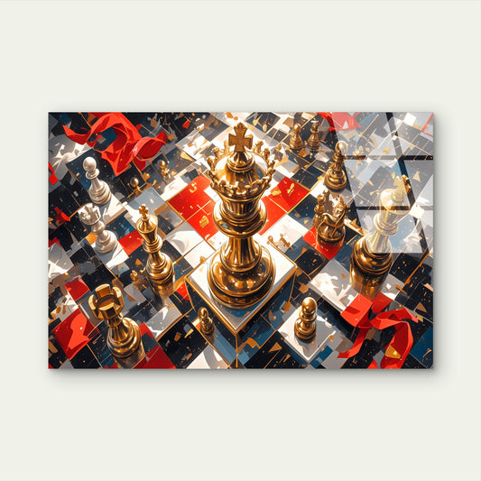 Golden Chess King Board Abstract Acrylic Glass Printing Wall Art Australian Made Quality