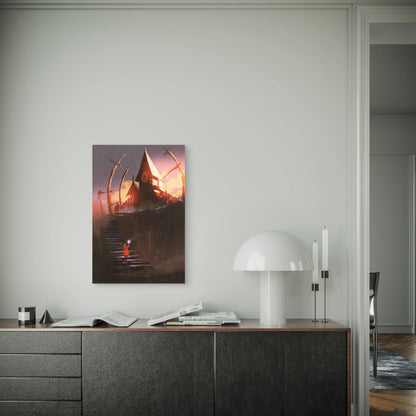 Red Riding Hood Climbing on Stairs To the Witch Castle 60x90cm Metal Print Ready to Hang