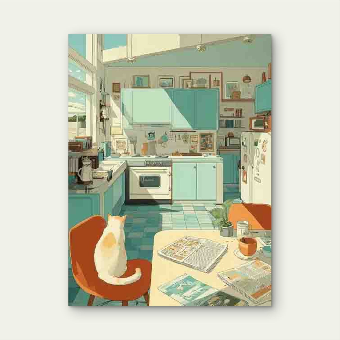 Kitchen Decor with Busy Orange Tabby Cat 60x90cm Metal Print Ready to Hang