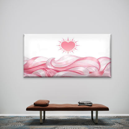 Pink Heart And Ribbon Waves Wall Art Canvas Office Home Room Framed 120x60cm
