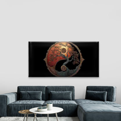 Retro Asian Yin Yang Wall Art Canvas Office Home Room Framed 120x60cm - Bella Home Decor