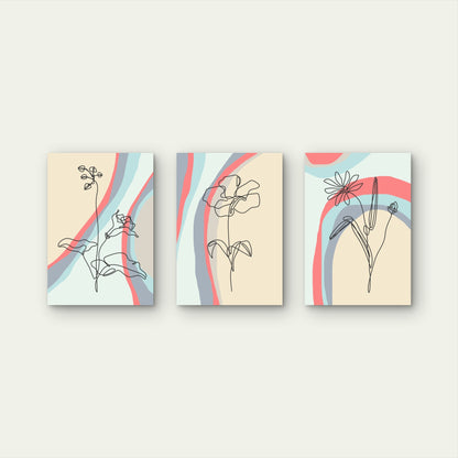3pcs Minimalist Floral Line Art Pastel Abstract   Wall Art Set Canvas Framed 40x60cm - High Quality Print 100% Australian Made Wall Canvas Ready to Hang