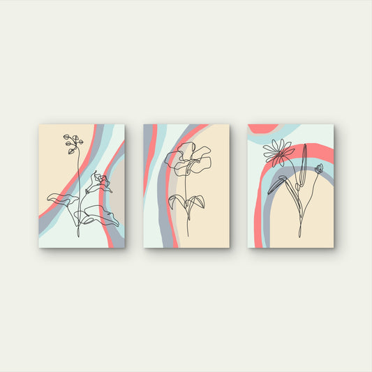 3pcs Minimalist Floral Line Art Pastel Abstract   Wall Art Set Canvas Framed 50x70cm - High Quality Print 100% Australian Made Wall Canvas Ready to Hang