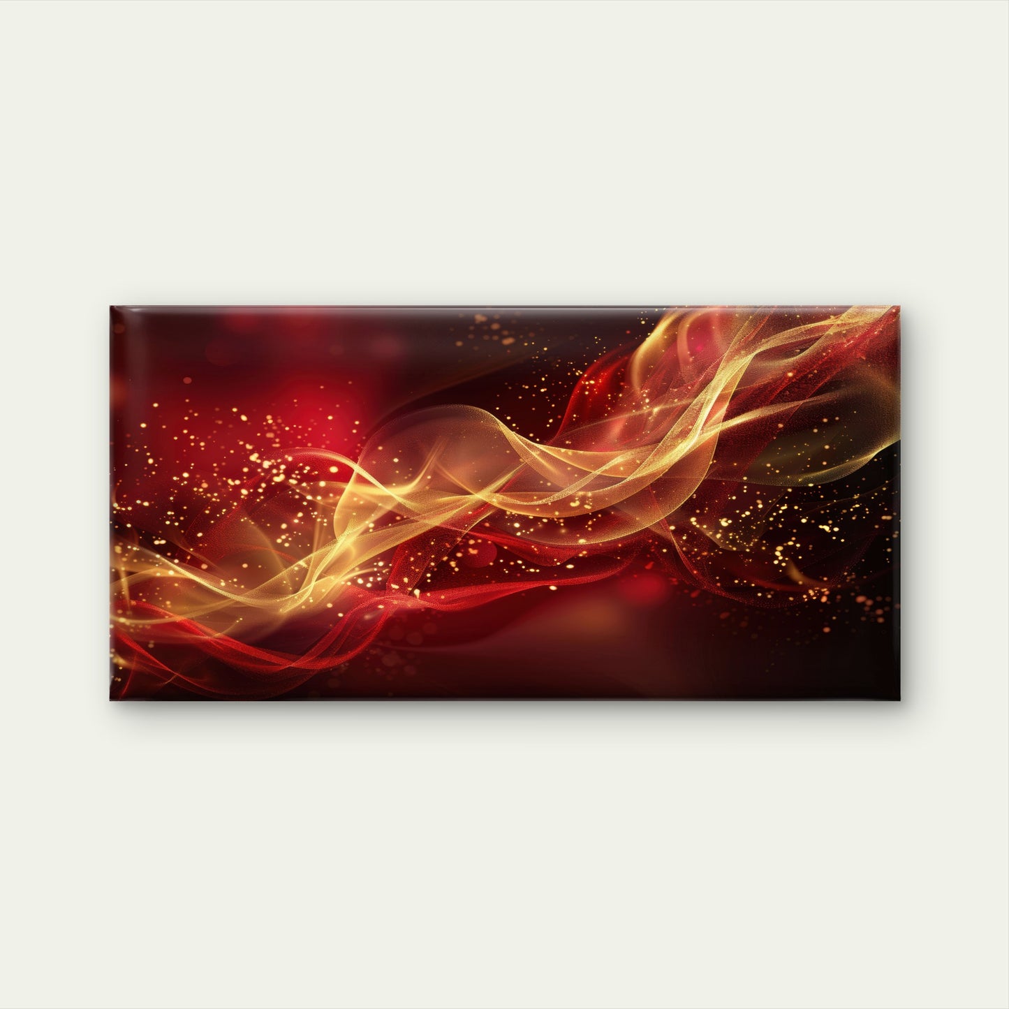 Flowing Golden Red Waves Wall Art Canvas Office Home Room Framed 120x60cm