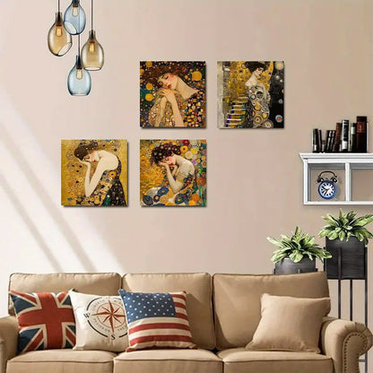 4pcs Featuring Elegant Women in Floral & Geometr  Wall Art Canvas Framed
