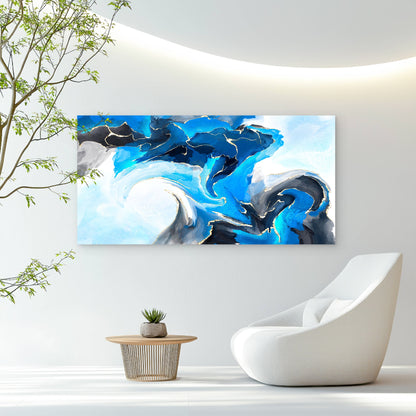 Oceanic Blue Storm Flow Wall Art Canvas Office Home Room Framed 120x60cm