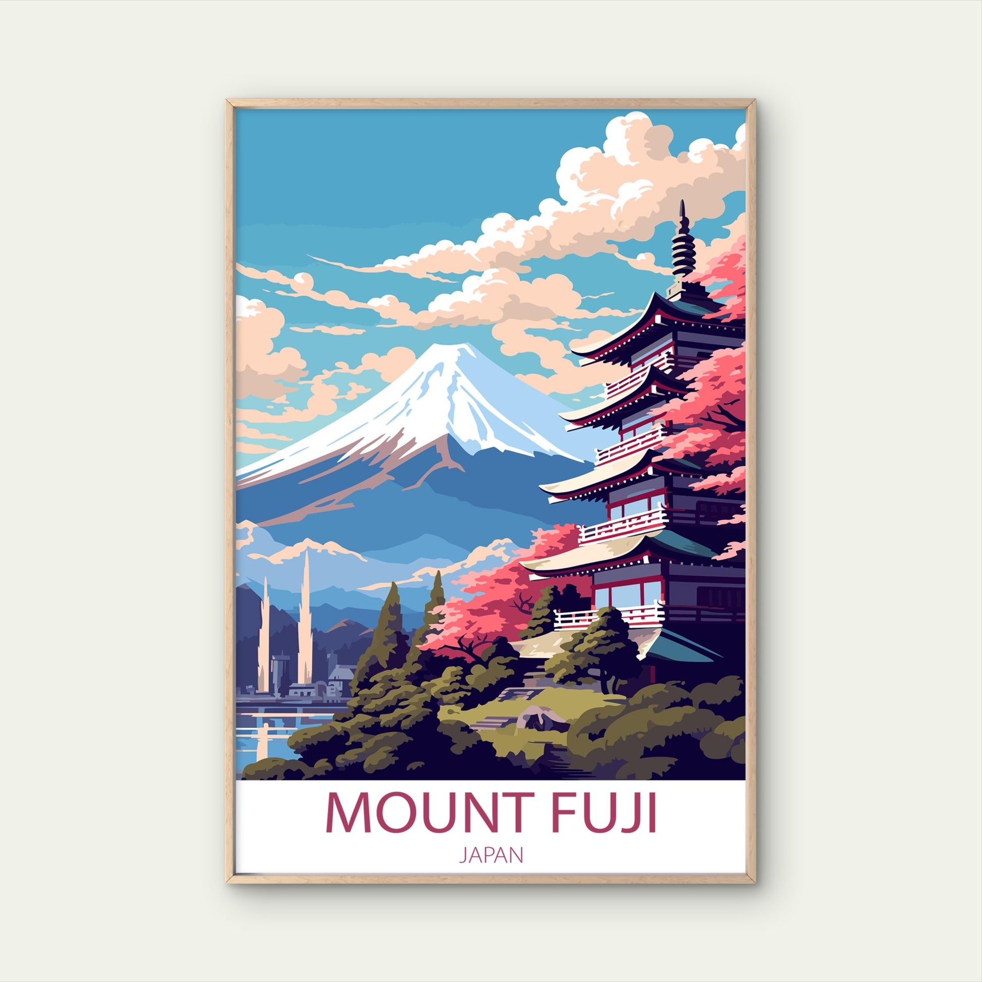 Mount Fuji Japan Chureito Pagoda Sakura Travel Poster Print Wall Art