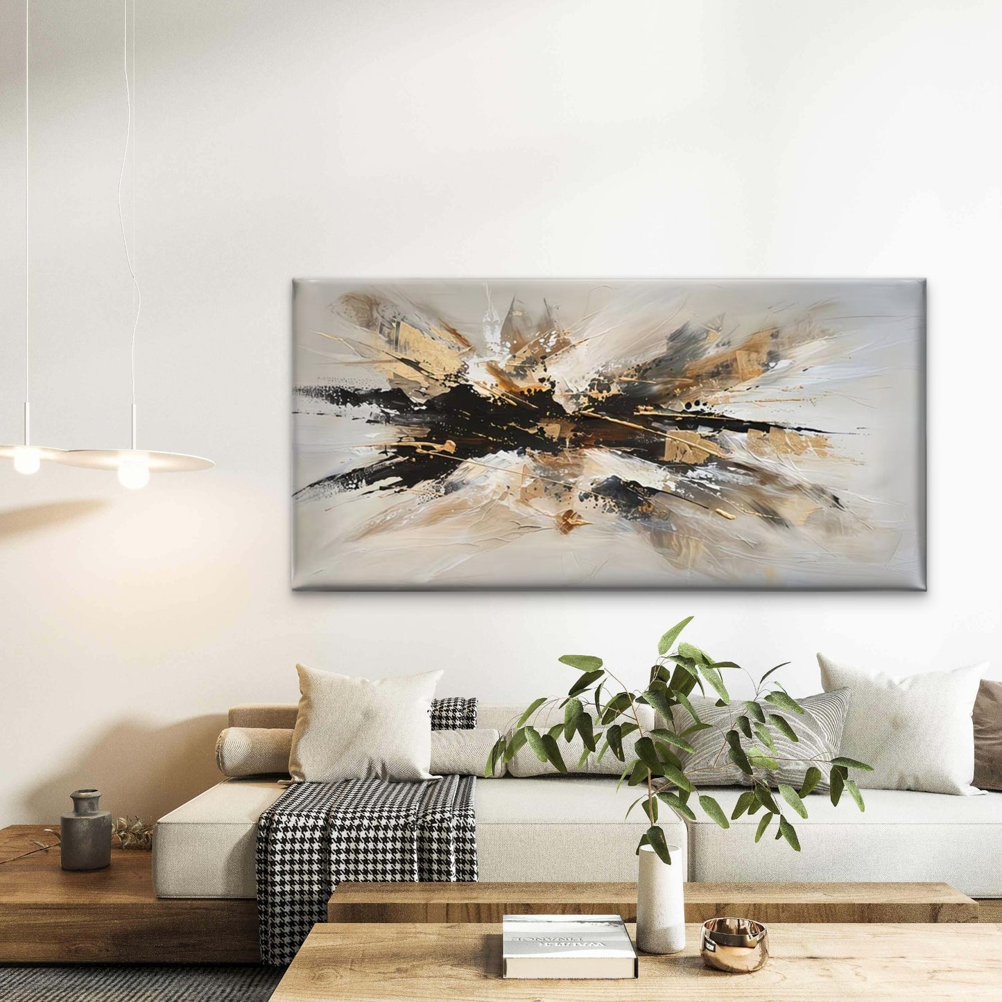 Abstract Design in Golden Wall Art Canvas Office Home Room Framed 120x60cm - Bella Home Decor