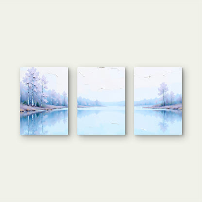 3pcs Serene Winter Lake Birch Trees Wall Art Set Canvas Framed 40x60cm - High Quality Print 100% Australian Made Wall Canvas Ready to Hang