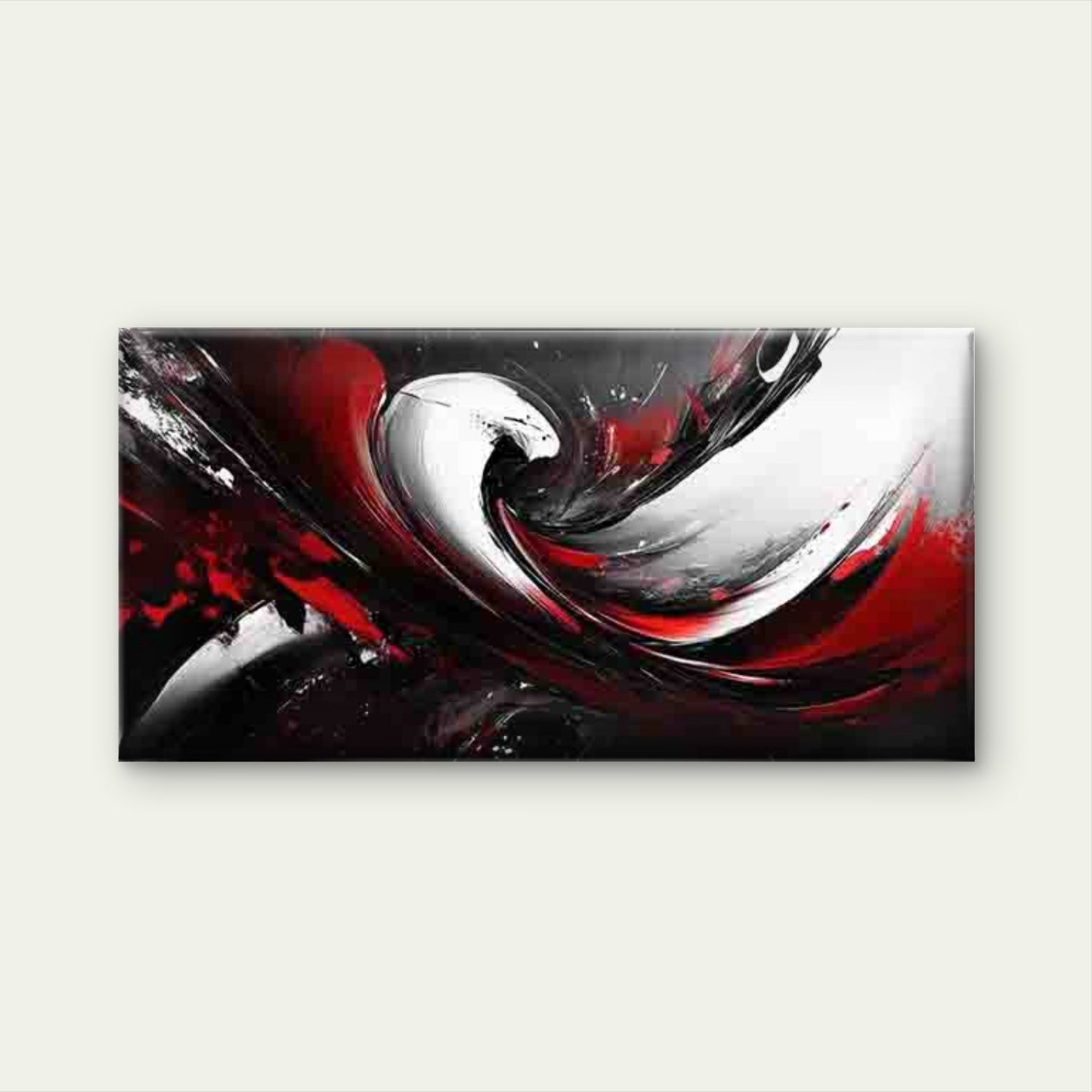 Abstract Red White Black Swirls Wall Art Canvas Office Home Room Framed 120x60cm