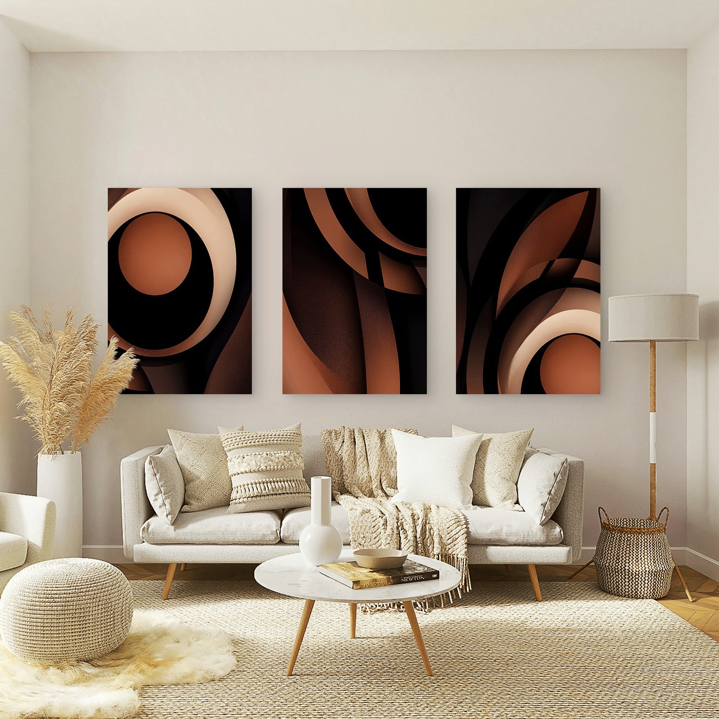3pcs Abstract Brown Terracotta Black  Wall Art Set Canvas Framed 40x60cm - High Quality Print 100% Australian Made Wall Canvas Ready to Hang