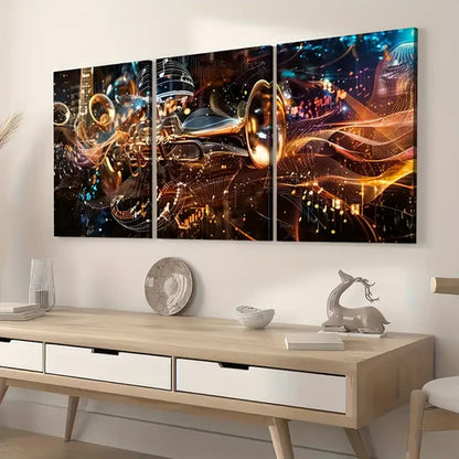 3pcs Abstract Modern Fashion Musical Instrument Art Trumpet Wall Art Set Canvas Unframed - High Quality Print 100% Australian Made Wall Canvas - Bella Home Decor