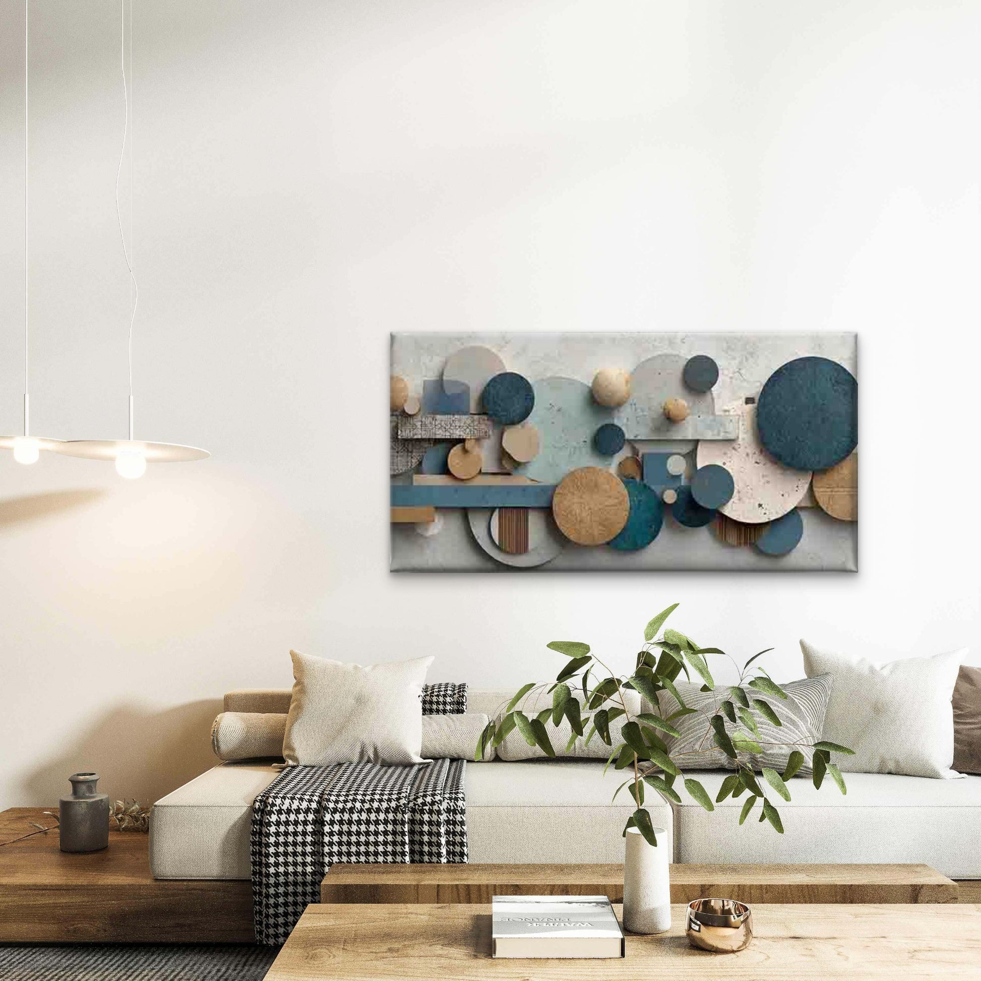 Featuring Blue And Golden Circl Wall Art Canvas Office Home Room Framed 120x60cm - Bella Home Decor