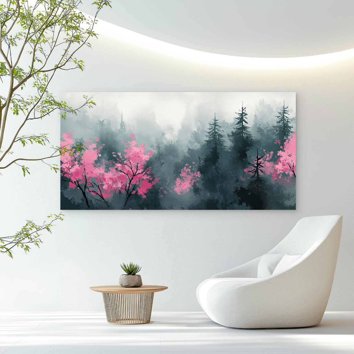 Misty Forest Cherry Blossoms Wall Art Canvas Office Home Room Framed 120x60cm