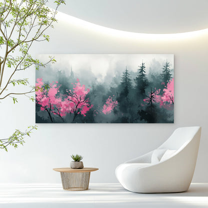 Misty Forest Cherry Blossoms Wall Art Canvas Office Home Room Framed 120x60cm