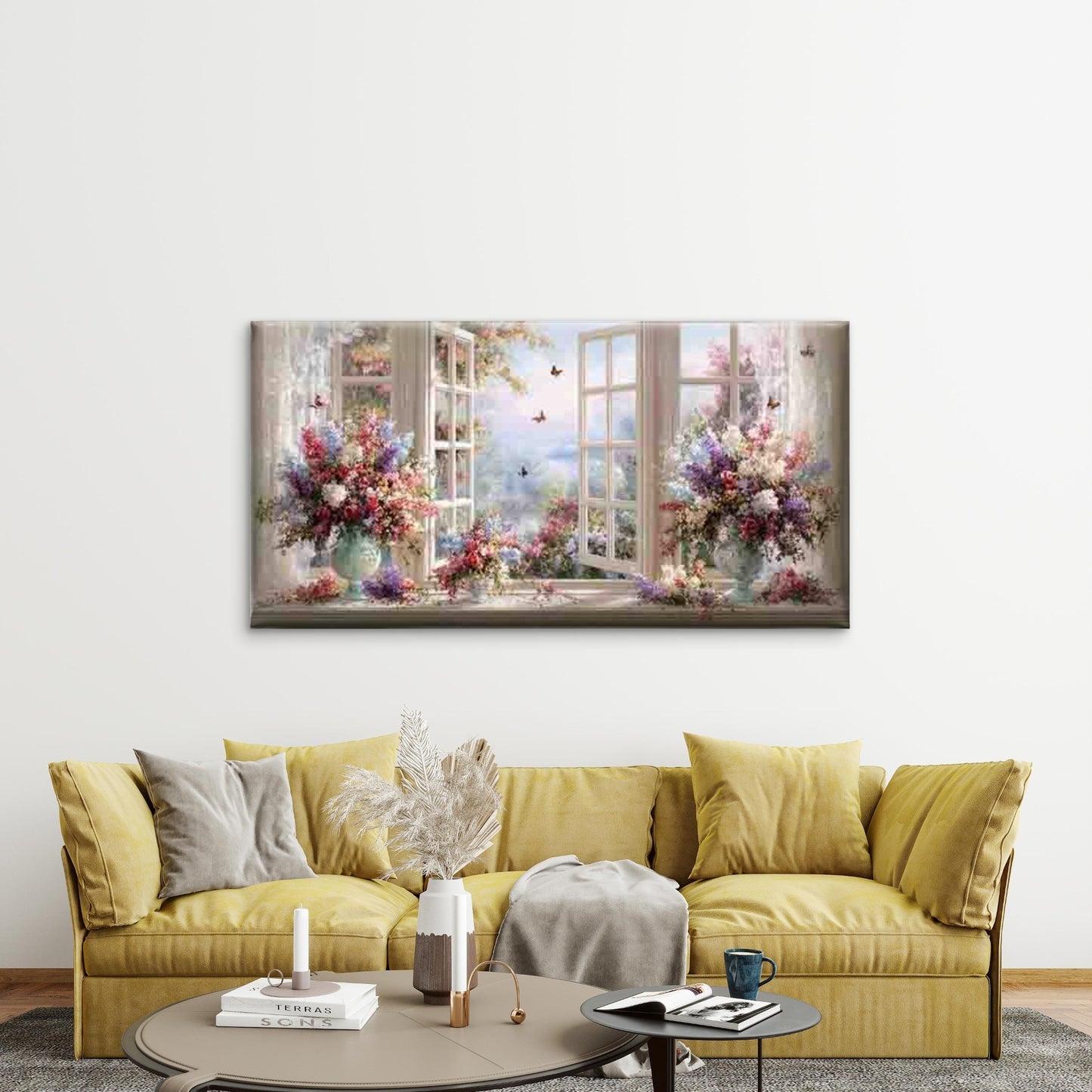 Flowers on a Windowsill Wall Art Canvas Office Home Room Framed 120x60cm