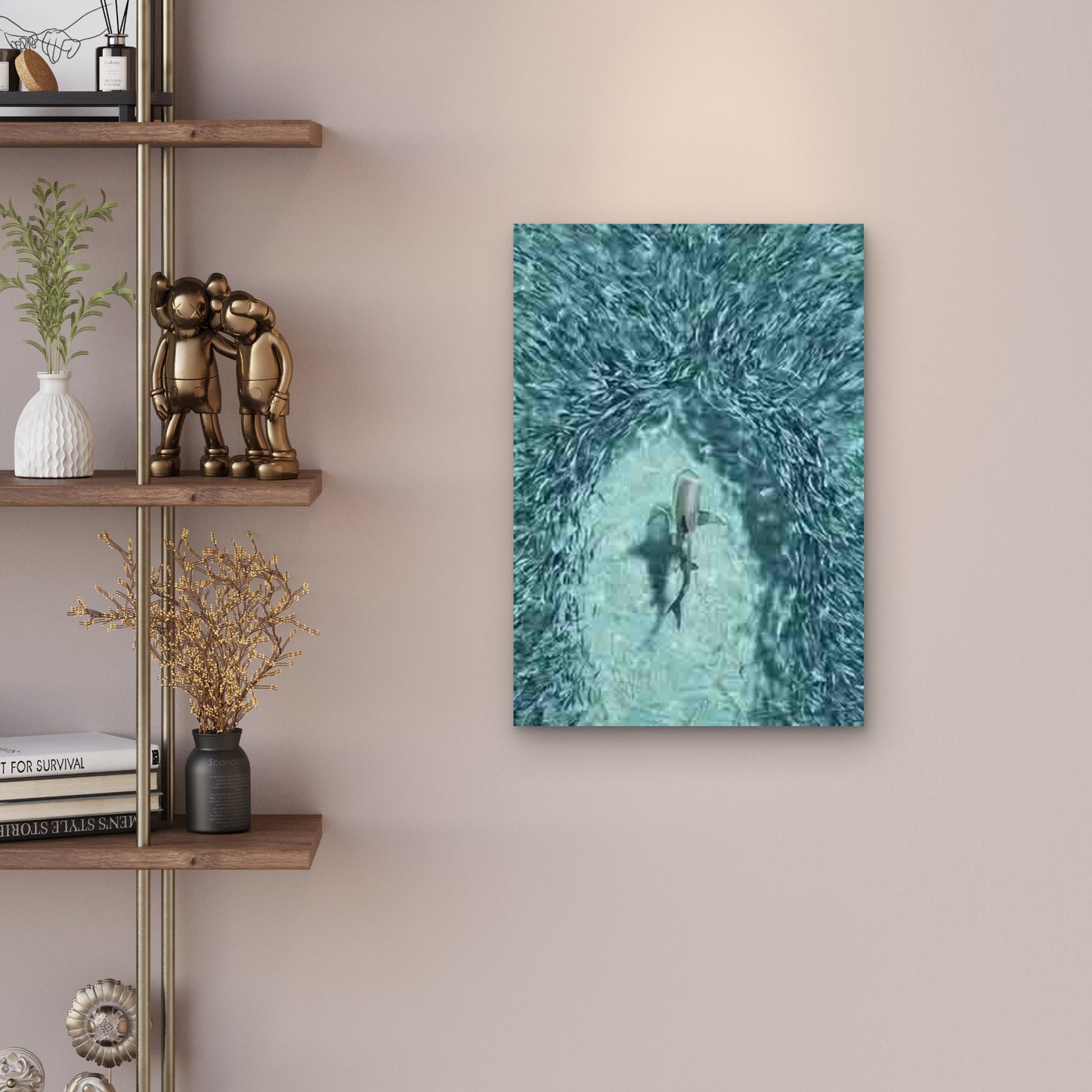 Shark Among a School of Fish Metal Print Ready to Hang - Bella Home Decor
