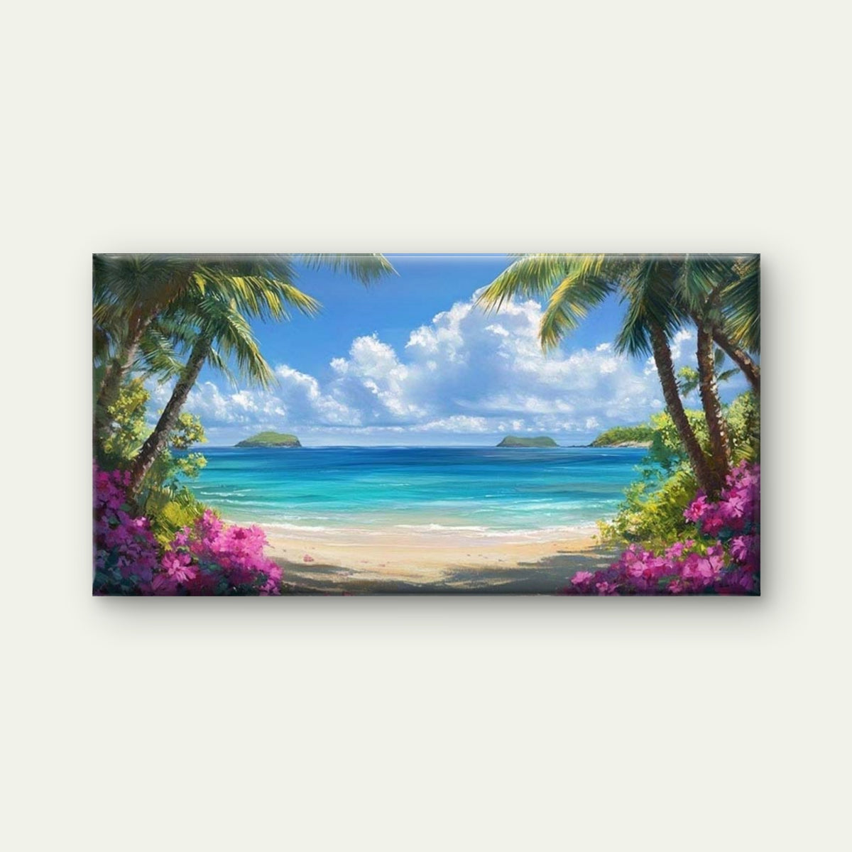 Tropical Paradise Beach Scene Wall Art Canvas Office Home Room Framed 120x60cm
