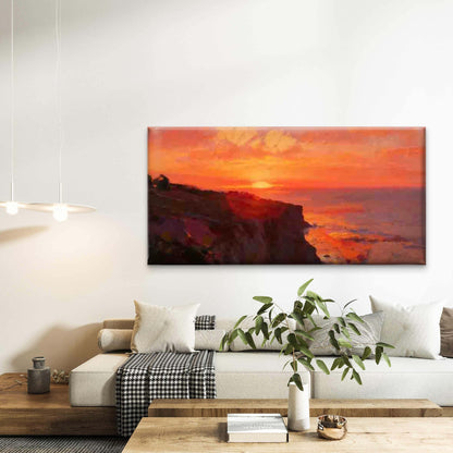 Sunset Ocean Cliff Landscape Wall Art Canvas Office Home Room Framed 120x60cm