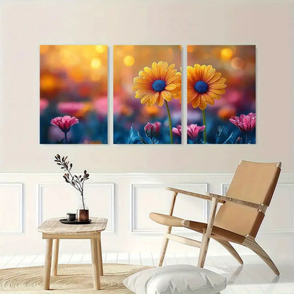 3pcs Vibrant Daisy Canvas Art  etal Print Ready to Hang Art