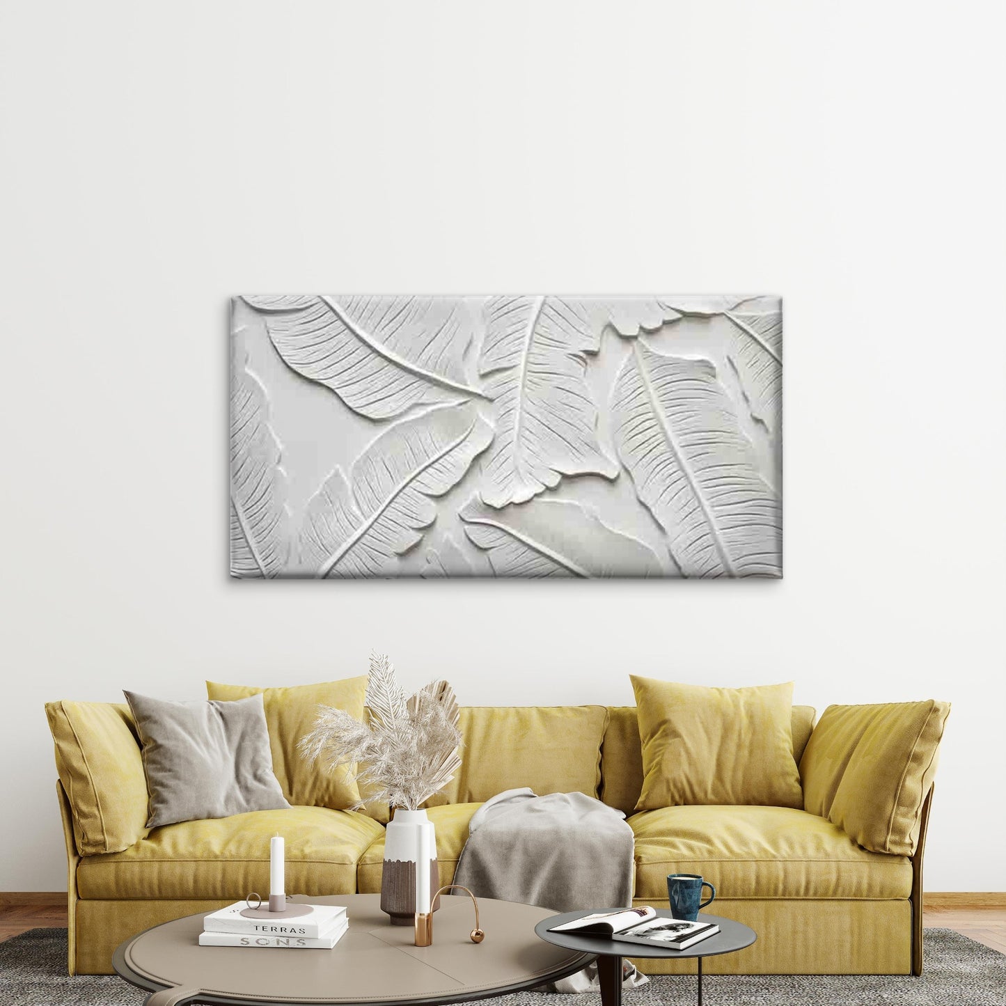 White Flowers on Gray Backdrop Wall Art Canvas Office Home Room Framed 120x60cm