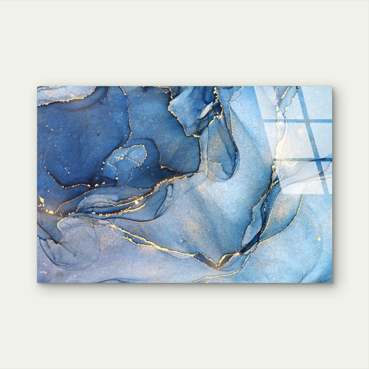 Navy Fluid Marble Gold Abstract Acrylic Glass Printing Wall Art Australian Made Quality