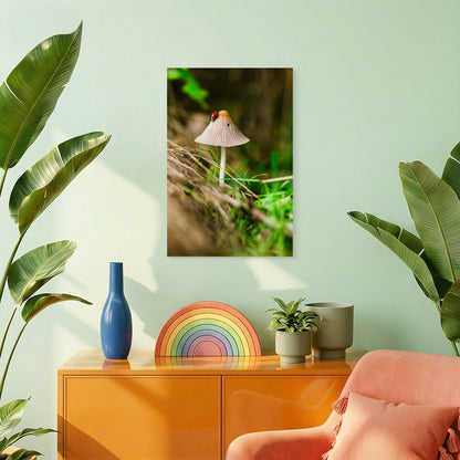 Bonnet Mushroom With A Ladybug On Its Cap 60x90cm Metal Print Ready to Hang
