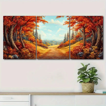 3pcs Autumn Forest Road Metal Print Ready to Hang Art - Bella Home Decor