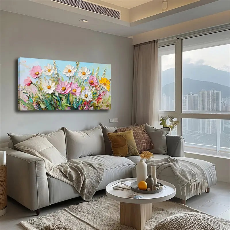 Daisies Modern Floral Decor Wall Art Canvas Office Home Room Framed 120x60cm - Bella Home Decor