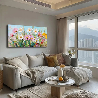 Daisies Modern Floral Decor Wall Art Canvas Office Home Room Framed 120x60cm - Bella Home Decor