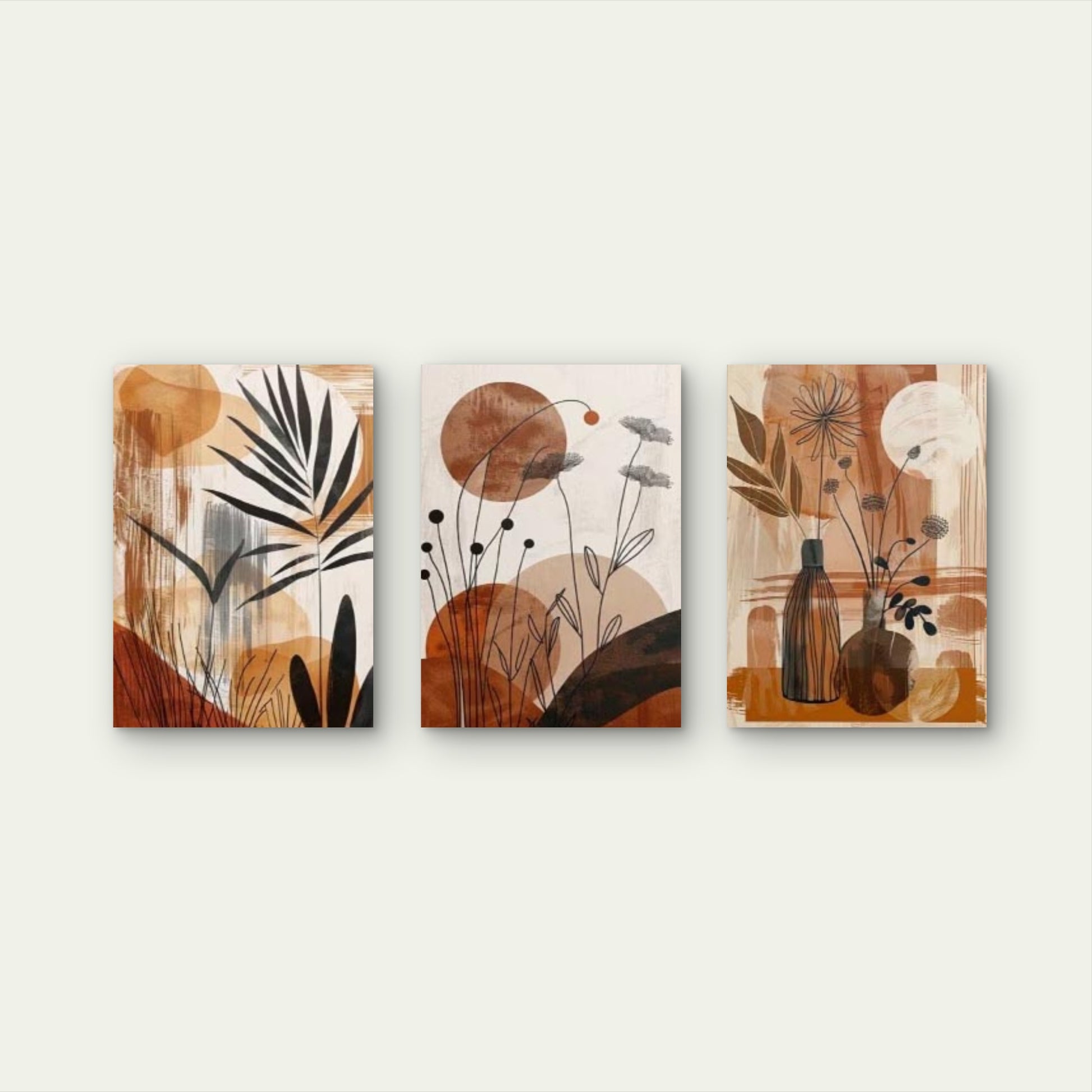 3pcs Abstract Terracotta Boho Botanical Vases Wall Art Set Canvas Framed 50x70cm - High Quality Print 100% Australian Made Wall Canvas Ready to Hang - Bella Home Decor