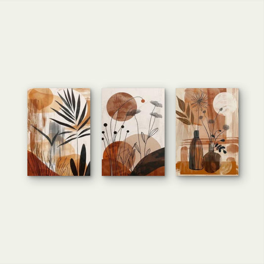 3pcs Abstract Terracotta Boho Botanical Vases Wall Art Set Canvas Framed 60x90cm - High Quality Print 100% Australian Made Wall Canvas Ready to Hang - Bella Home Decor