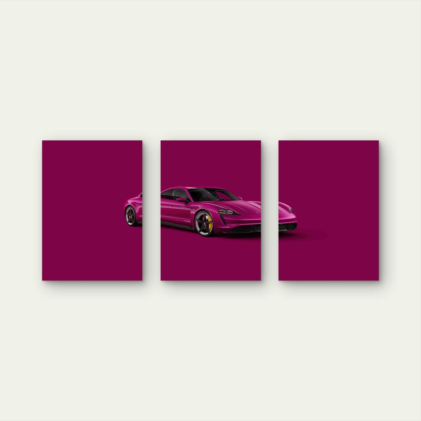 3pcs Magenta European Electric Supercar Metal Print Ready to Hang Art