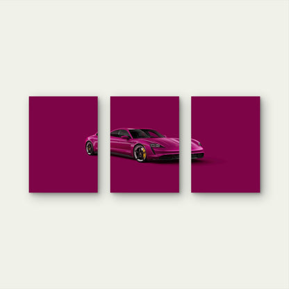 3pcs Magenta European Electric Supercar Metal Print Ready to Hang Art