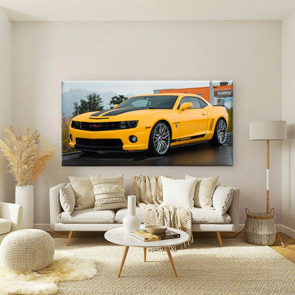 Yellow Camaro Performance Life Wall Art Canvas Office Home Room Framed 120x60cm