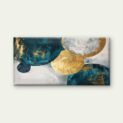 Teal Gold Circles Geometric Wall Art Canvas Office Home Room Framed 120x60cm