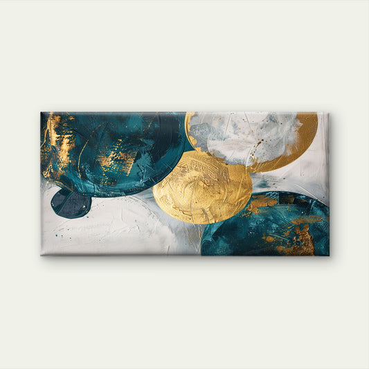 Teal Gold Circles Geometric Wall Art Canvas Office Home Room Framed 120x60cm