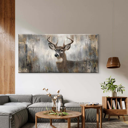 Rustic Deer with Antlers, Modern Farmhouse Decor Wall Art Canvas Office Home Room Framed 120x60cm