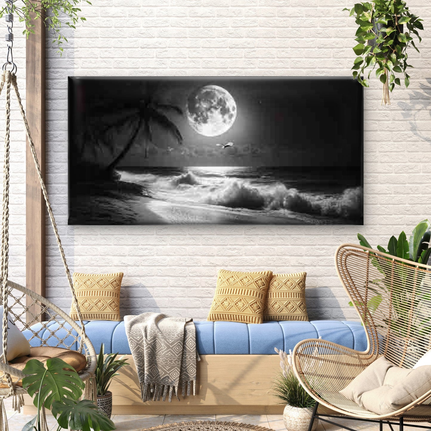 Black And White Beach Wall Art Canvas Office Home Room Framed 120x60cm