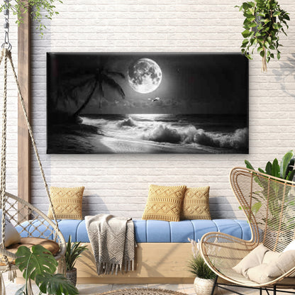 Black And White Beach Wall Art Canvas Office Home Room Framed 120x60cm