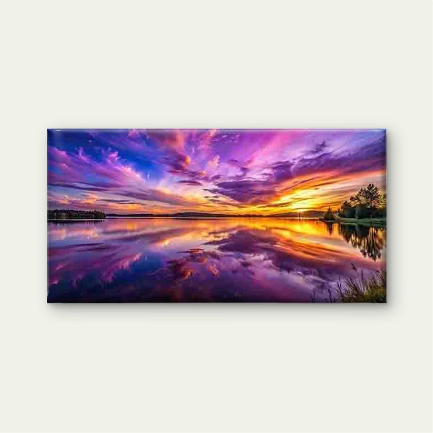 Abstract Lake Sunset Wall Art Canvas Office Home Room Framed 120x60cm