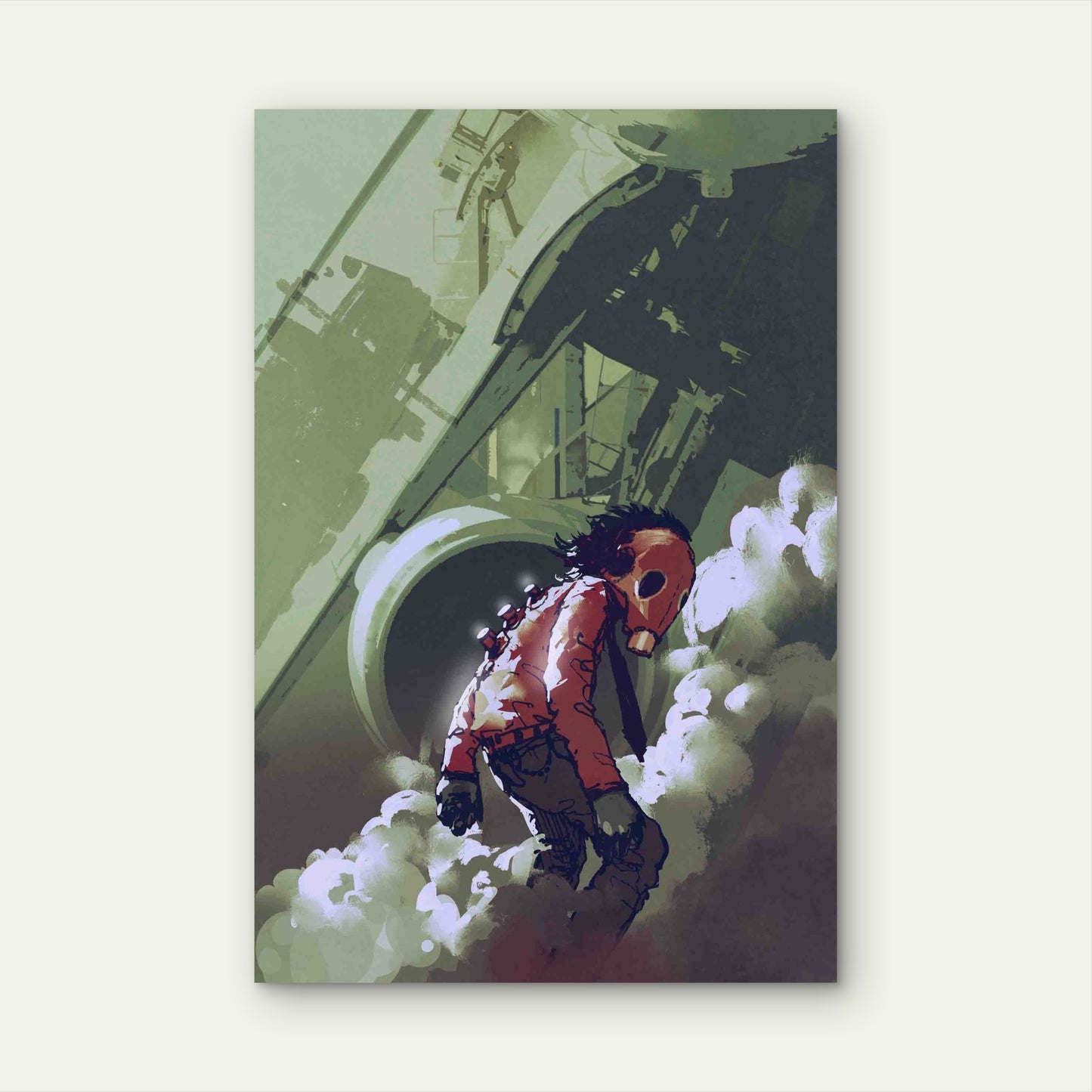 Futuristic Character Red Gas Mask 60x90cm Metal Print Ready to Hang - Bella Home Decor